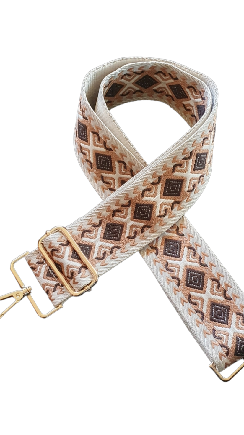 Handbag Strap - Beige Brown Blocks